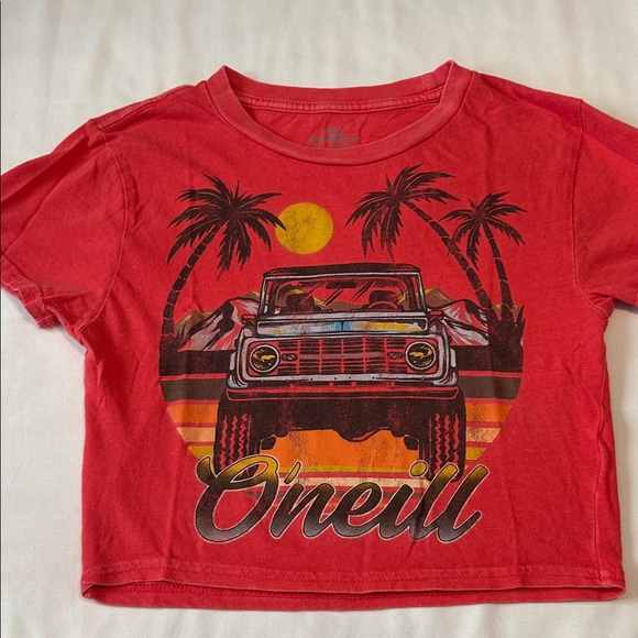 O'Neill Red Palm Tree Graphic Crop Tee - Picture 1 of 4